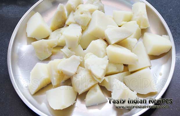 Chop Boiled Potatoes into pieces Chop Boiled Potatoes into pieces