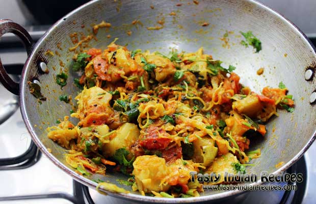 Cook for 2 more minutes and garnish with finely chopped coriander leaves Cook for 2 more minutes and garnish with finely chopped coriander leaves