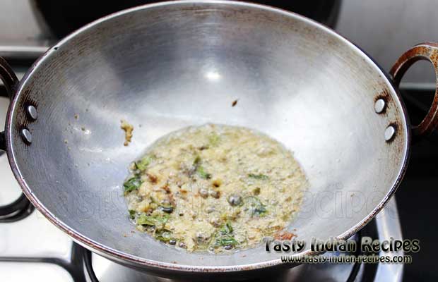 When the seeds startrts crackling then add chopped ginger and garlic and saute on a low flame When the seeds startrts crackling then add chopped ginger and garlic and saute on a low flame