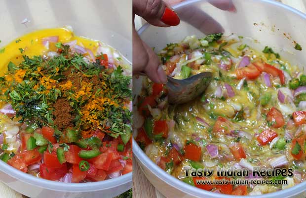 Add red chilli powder, turmeric powder, coriander powder, garam masala powder, black pepper powder, cumin powder, dried oregano, salt to taste and chopped coriander leaves Add red chilli powder, turmeric powder, coriander powder, garam masala powder, black pepper powder, cumin powder, dried oregano, salt to taste and chopped coriander leaves
