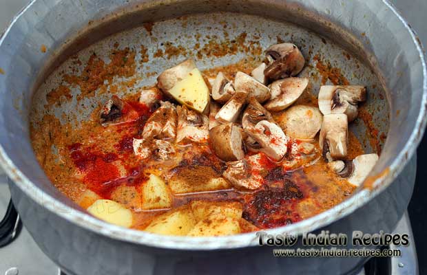 Add red chili powder, turmeric powder, coriander powder, garam masala powder and salt to taste Add red chili powder, turmeric powder, coriander powder, garam masala powder and salt to taste