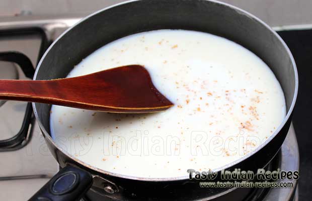 Stir in milk mixture on low flame for 4-5 minutes Stir in milk mixture on low flame for 4-5 minutes