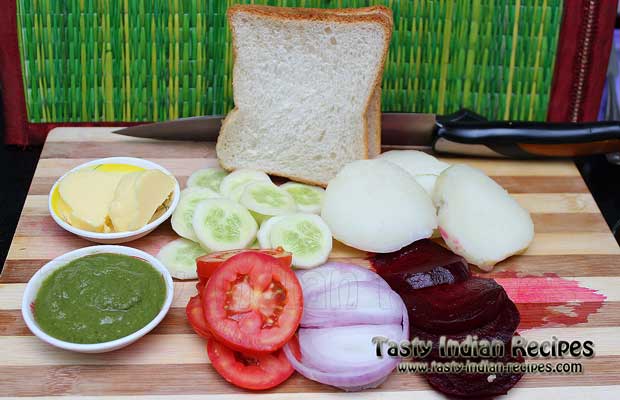 Ingredients for making Vegetable Sandwich Recipe Ingredients for making Vegetable Sandwich Recipe